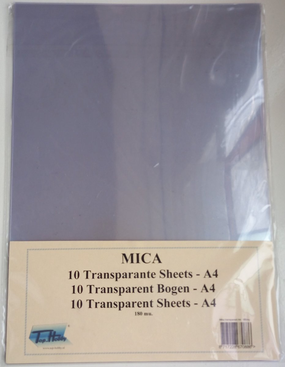 Sheets Mica Transparant | A4 formaat | 180 Mu dik | 50 stuks